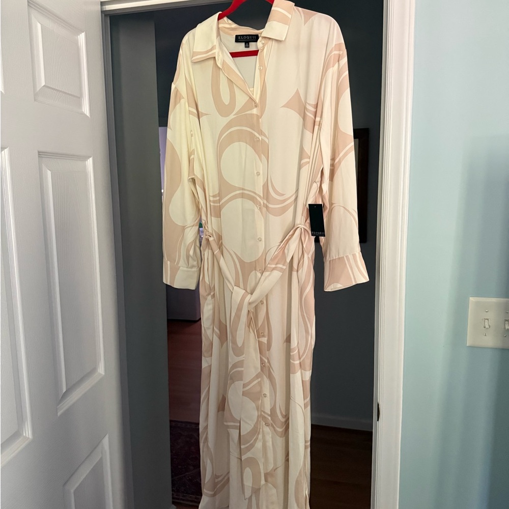 NWT Eloquii Cream and Tan Dress